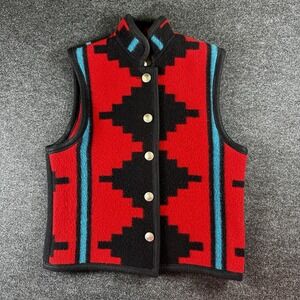 Native Jackets Vest SW Santa Fe Wool Blanket Geometric Buffalo Nickel Buttons SM